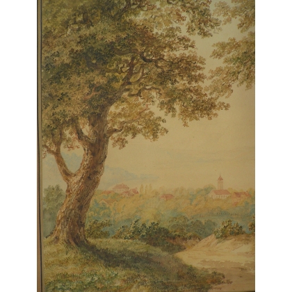 Aquarelle suisse sur papier "Paysage"  sur Moinat SA  - Antiquités décoration -  Gouaches, Aquarelles, Pastels