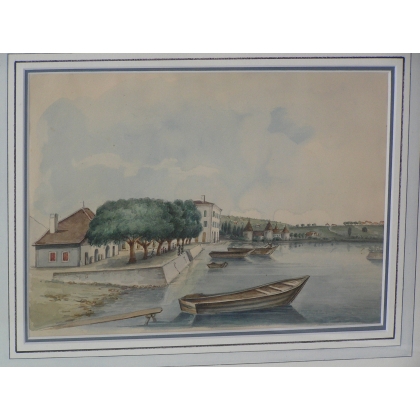 Aquarelle suisse sur papier "Port de  sur Moinat SA  - Antiquités décoration -  Gouaches, Aquarelles, Pastels