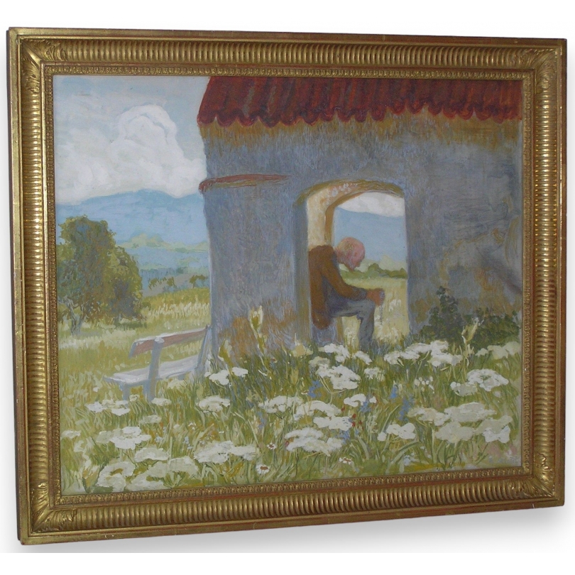 Gouache sur bois "Vieillard priant",  sur Moinat SA  - Antiquités décoration -  Gouaches, Aquarelles, Pastels
