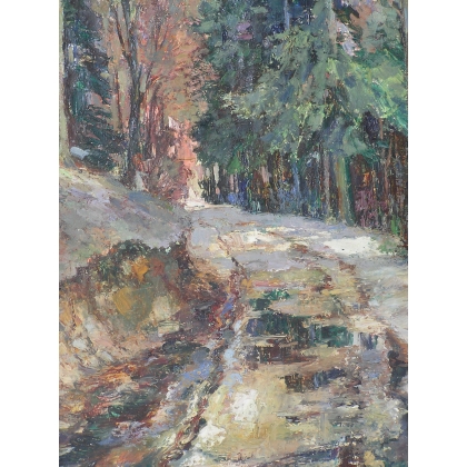 Paintings | Swiss oil on canvas, ‘Sous-bois’, Moinat SA  – Antiques and home décor