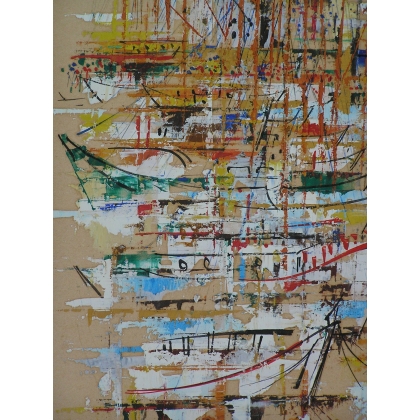 Paintings | Oil painting on paper "Village and Moinat SA  - Antiques and home décor"