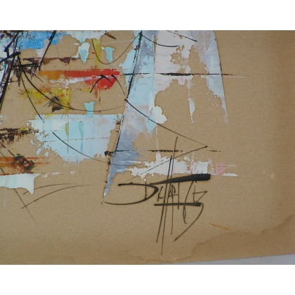 Paintings | Oil painting on paper "Village and Moinat SA  - Antiques and home décor"
