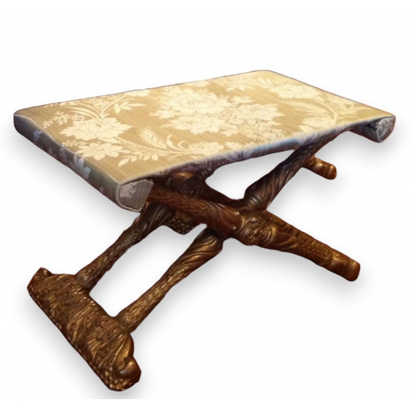 Tabouret en X pliant en bois doré et
