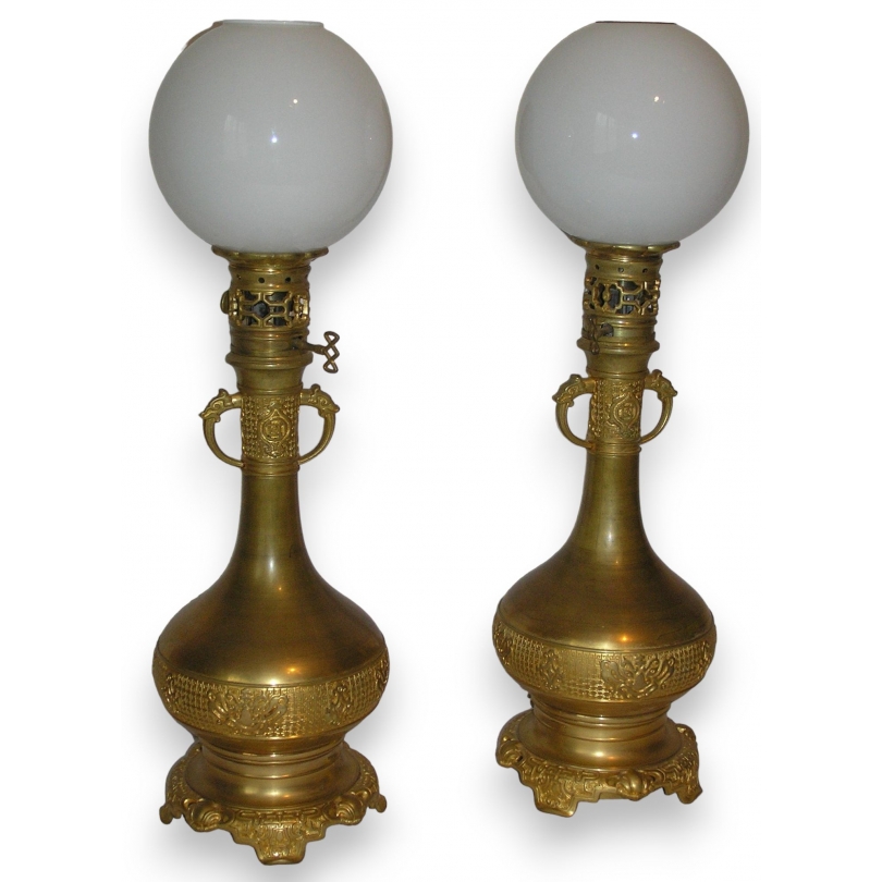  Paire de lampes à huile françaises, en sur  Moinat SA  - Antiquités décoration