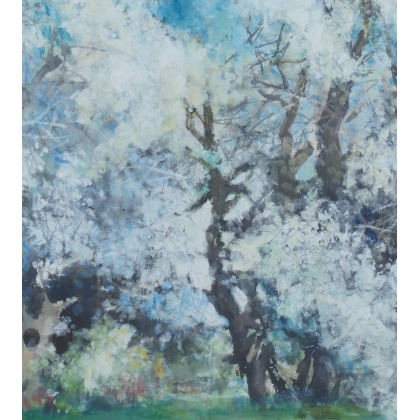 Aquarelle sur papier "Arbres verts et  sur Moinat SA  - Antiquités décoration -  Gouaches, Aquarelles, Pastels