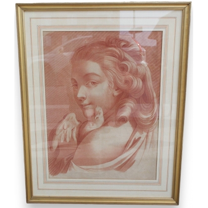  Sanguine "Portrait de femme à la sur  Moinat SA  - Antiquités décoration