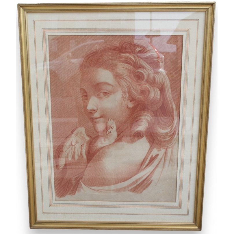  Sanguine "Portrait de femme à la sur  Moinat SA  - Antiquités décoration