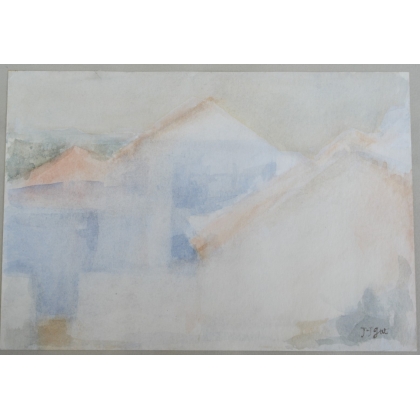 Aquarelle "Maisons", signée JJ GUT  sur Moinat SA  - Antiquités décoration -  Gouaches, Aquarelles, Pastels