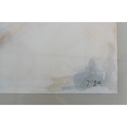 Aquarelle "Maisons", signée JJ GUT  sur Moinat SA  - Antiquités décoration -  Gouaches, Aquarelles, Pastels