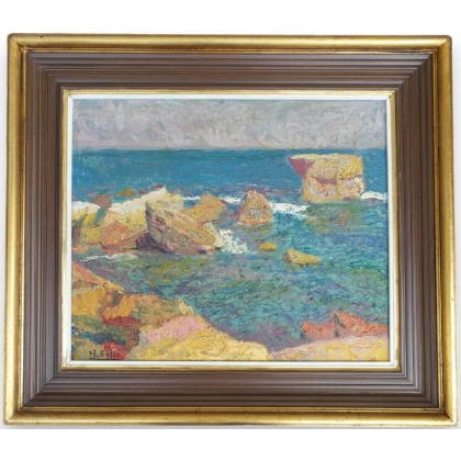 Tableau huile sur toile \"Rochers en