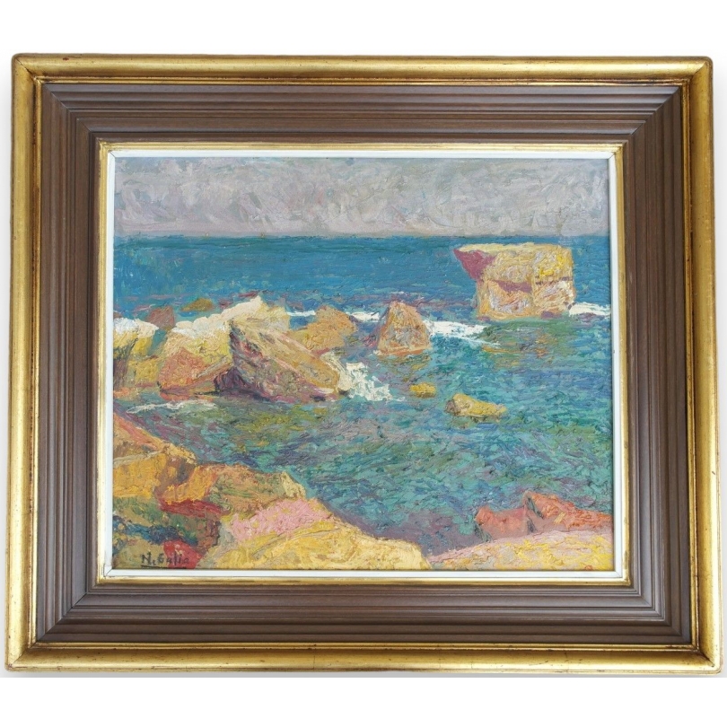 Paintings | Oil on canvas painting "Rochers en Moinat SA" – Antiques and home décor