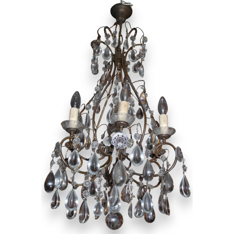 Lustre à 6 lumières, à cristaux et