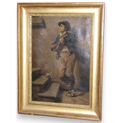 Tableau \"Joueur de mandoline italien\", signé.