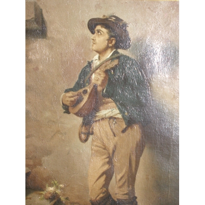 Paintings | Painting entitled ‘Italian Mandolin Player’, signed. Moinat SA  – Antiques and home décor