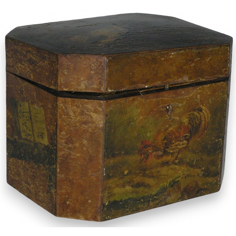 Painted wooden tea box with decorative design by  Moinat SA  - Antiques and home décor