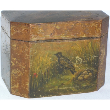 Painted wooden tea box with decorative design by  Moinat SA  - Antiques and home décor