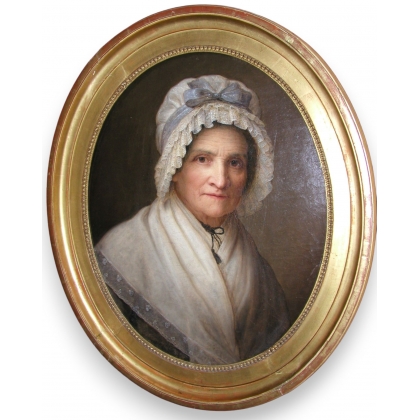 Oval painting "Woman with bonnet".