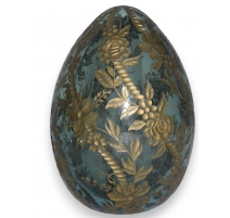 Oeuf, en verre gravé. Décor doré de