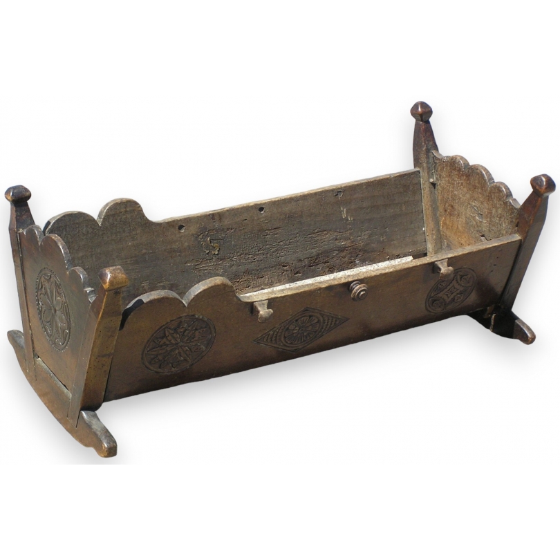 Valais cradle, made of walnut. Featuring designs by  Moinat SA  - Antiques and home décor