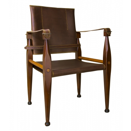 Fauteuil de campagne pliant en cuir brun
