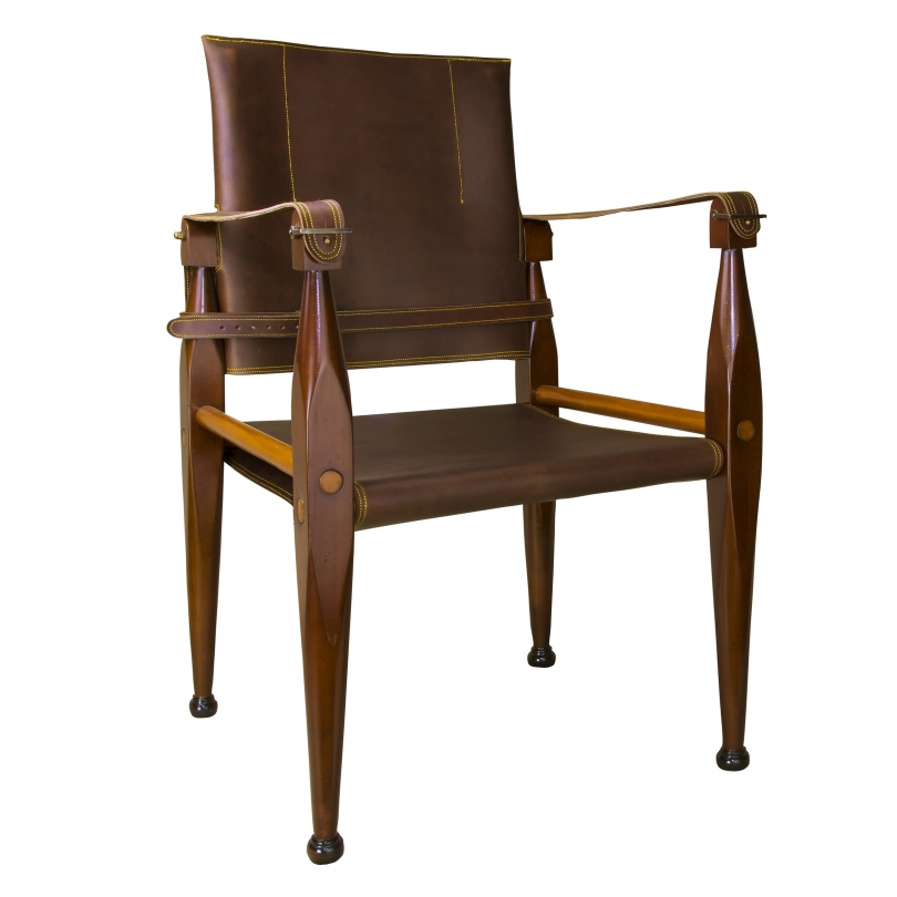 Fauteuil de campagne pliant en cuir brun