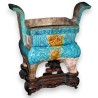 Azure and gold glazed incense burner. Wooden base. Available from  Moinat SA  - Antiques and home décor