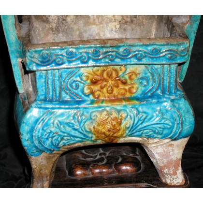 Azure and gold glazed incense burner. Wooden base. Available from  Moinat SA  - Antiques and home décor