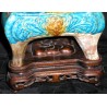 Azure and gold glazed incense burner. Wooden base. Available from  Moinat SA  - Antiques and home décor