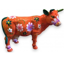Petite vache en résine orange brillant