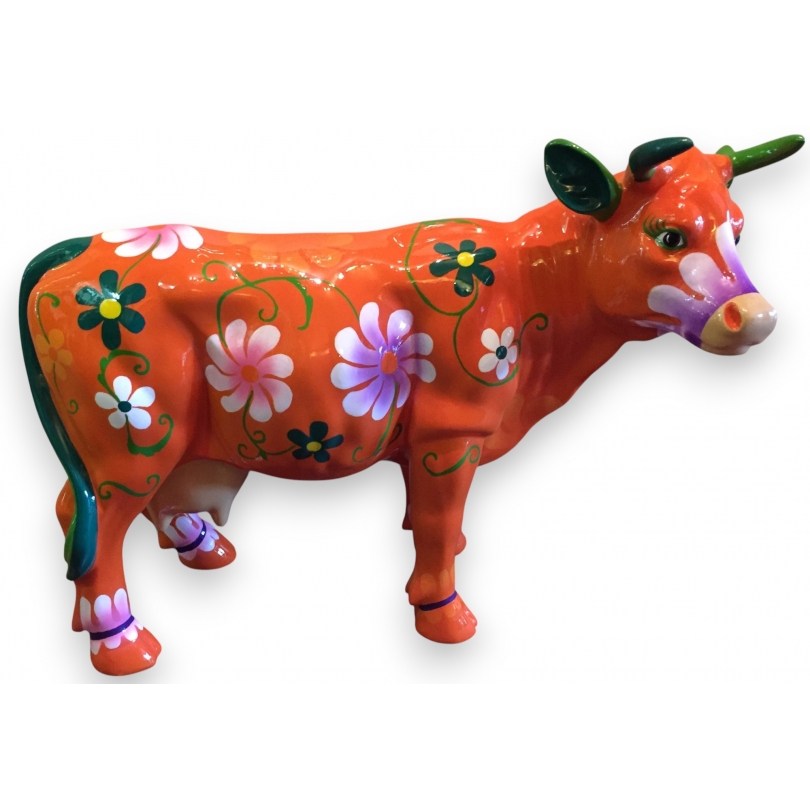 Petite vache en résine orange brillant