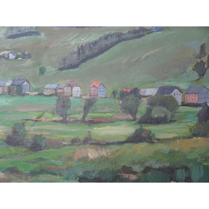 Paintings | Oil on canvas painting "View of Moinat SA" – Antiques and home décor