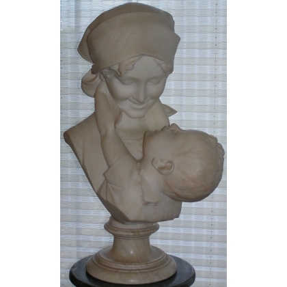  Sculpture "Buste à l'enfant", signée au sur  Moinat SA  - Antiquités décoration