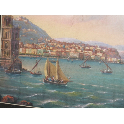 Gouache "Vue de Naples".  sur Moinat SA  - Antiquités décoration -  Gouaches, Aquarelles, Pastels