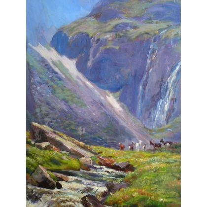Paintings | Oil on canvas painting ‘Mountain Landscape’ by Moinat SA  – Antiques and home décor