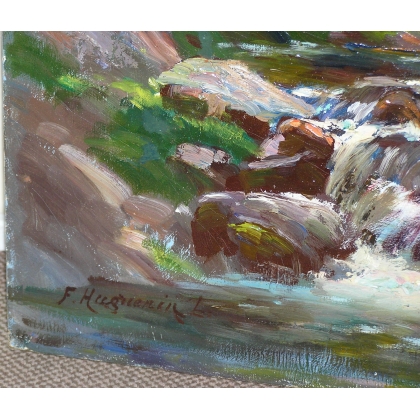 Paintings | Oil on canvas painting ‘Mountain Landscape’ by Moinat SA  – Antiques and home décor