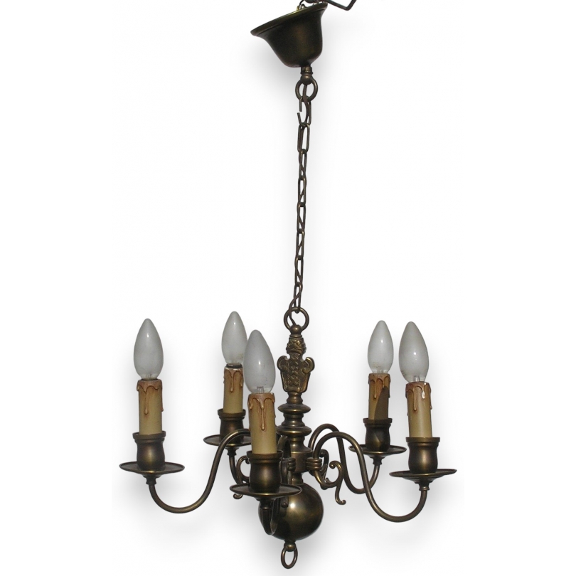 5-light brass chandelier. Available from  Moinat SA  - Antiques and home décor