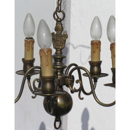 5-light brass chandelier. Available from  Moinat SA  - Antiques and home décor