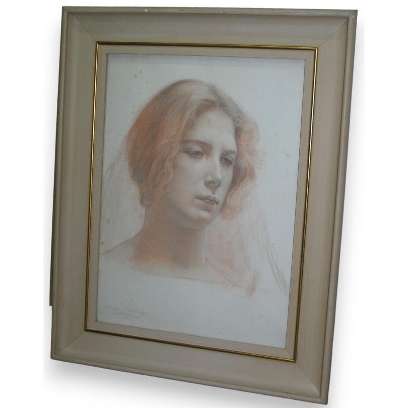 Pastel sur papier "Portrait de femme"  sur Moinat SA  - Antiquités décoration -  Gouaches, Aquarelles, Pastels