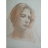 Pastel sur papier "Portrait de femme"  sur Moinat SA  - Antiquités décoration -  Gouaches, Aquarelles, Pastels