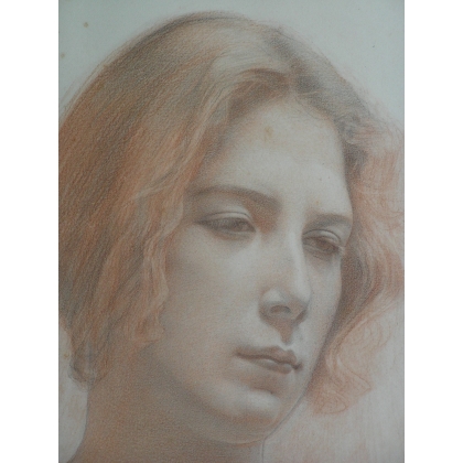 Pastel sur papier "Portrait de femme"  sur Moinat SA  - Antiquités décoration -  Gouaches, Aquarelles, Pastels