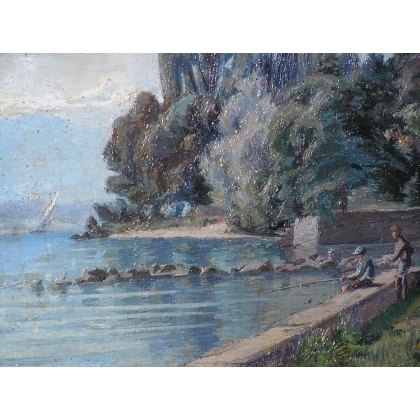 Paintings | Oil on canvas painting "Lake Moinat" SA – Antiques and home décor