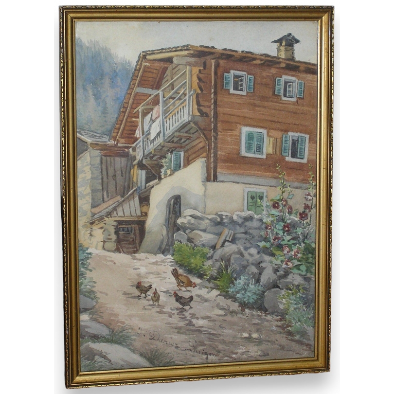 Aquarelle sur papier "Chalet", signée  sur Moinat SA  - Antiquités décoration -  Gouaches, Aquarelles, Pastels