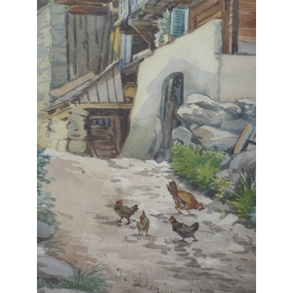 Aquarelle sur papier "Chalet", signée  sur Moinat SA  - Antiquités décoration -  Gouaches, Aquarelles, Pastels