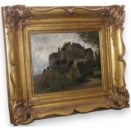 Painting "View of a castle in Marburg". HAGEN.