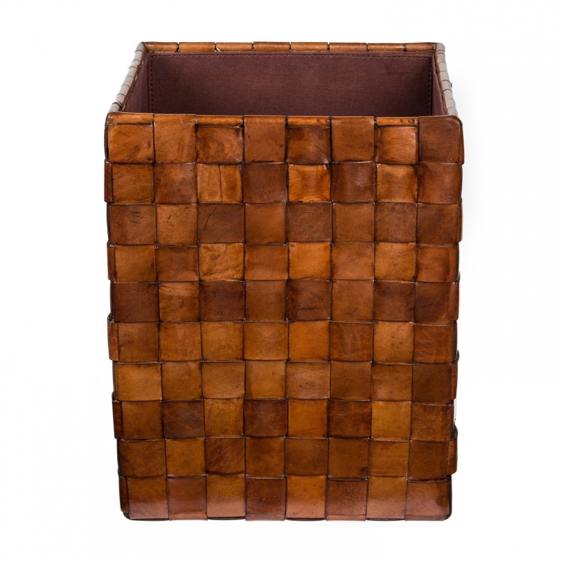 Square wicker-style leather wastepaper basket from Moinat SA – Antiques and home décor
