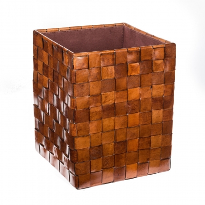 Square wicker-style leather wastepaper basket from Moinat SA – Antiques and home décor