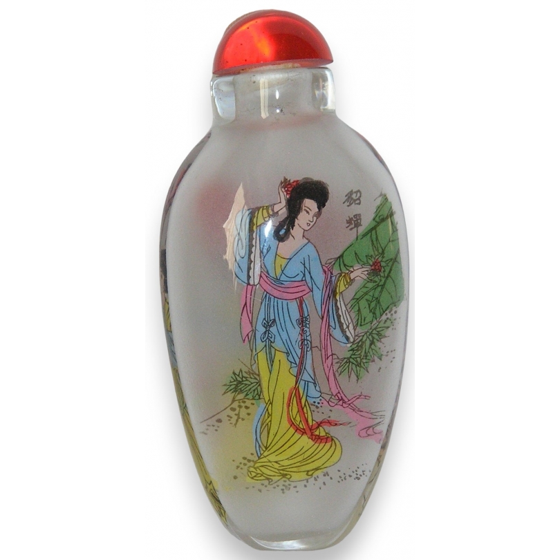 Snuff bottle, en verre peint. Décor de