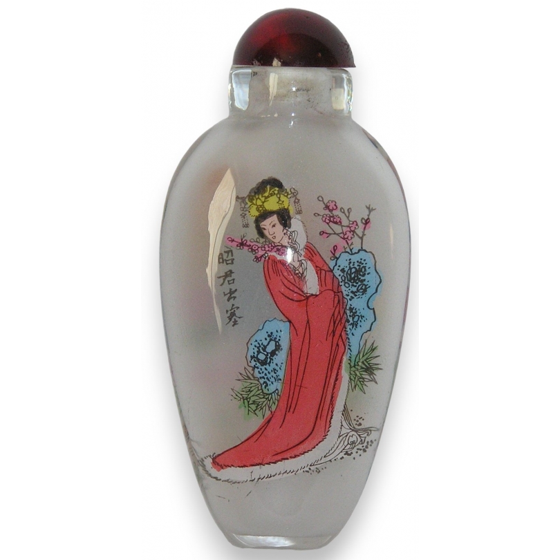 Snuff bottle, en verre peint. Décor de