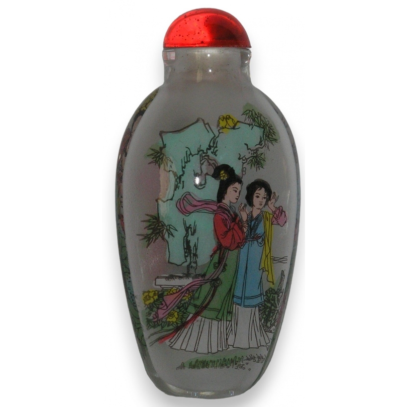 Snuff bottle, en verre peint. Décor de