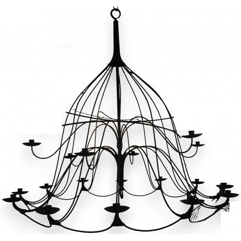 Lustre en fer forgé noir à 18 bougies